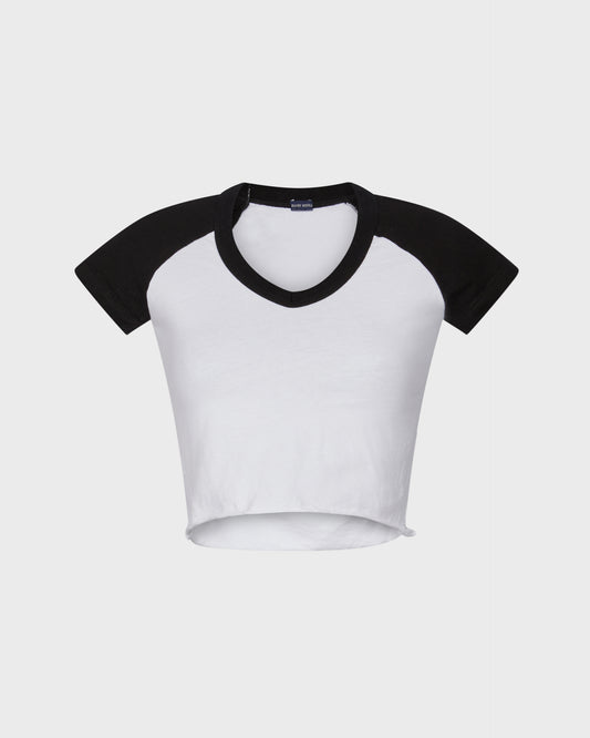 Brandy Melville Cropped Black and White V T-shirt