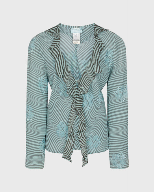 Ghost Striped Floral Applique Blouse