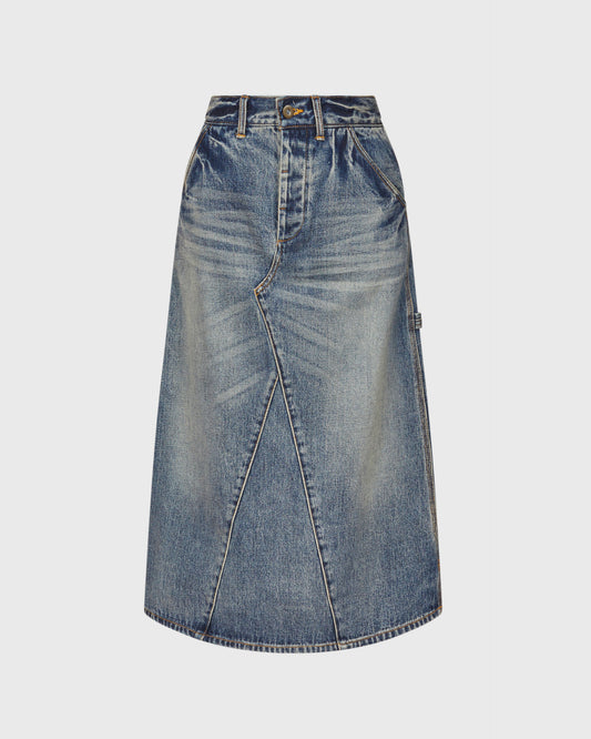 Ichi Midi Denim Skirt With Workwear Details