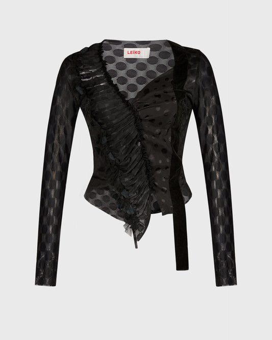 Leiko Mesh Pannelled Long Sleeve With Polka Dot