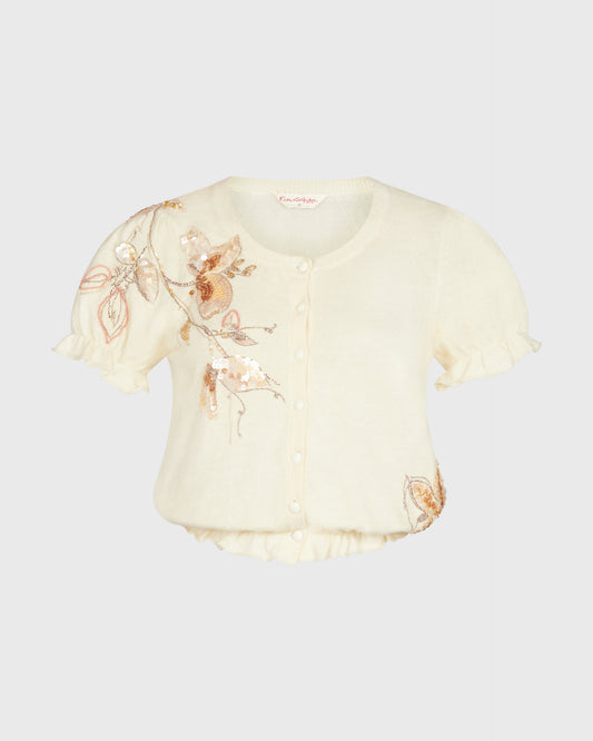 Miss Selfridge Short Sleeved Cardigan With Applique Flowers