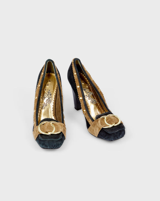 Naughty Monkey Square Toe Heels With Gold Buckle