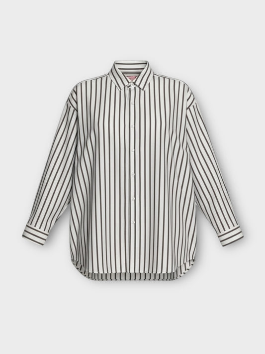 TOPMAN Long Sleeve Oversize Stripe Shirt in Brick Red