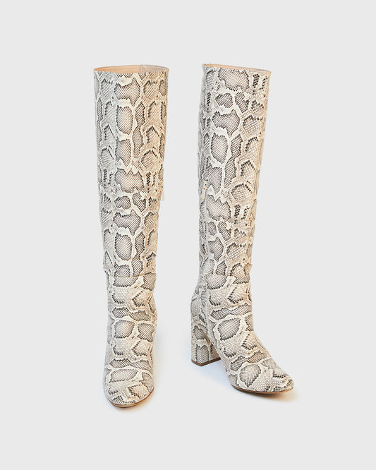 Schuh Knee High Snake Print Boots