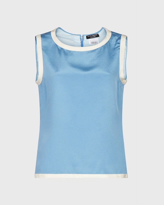 Silvia Pacella White Piped Blue Vest