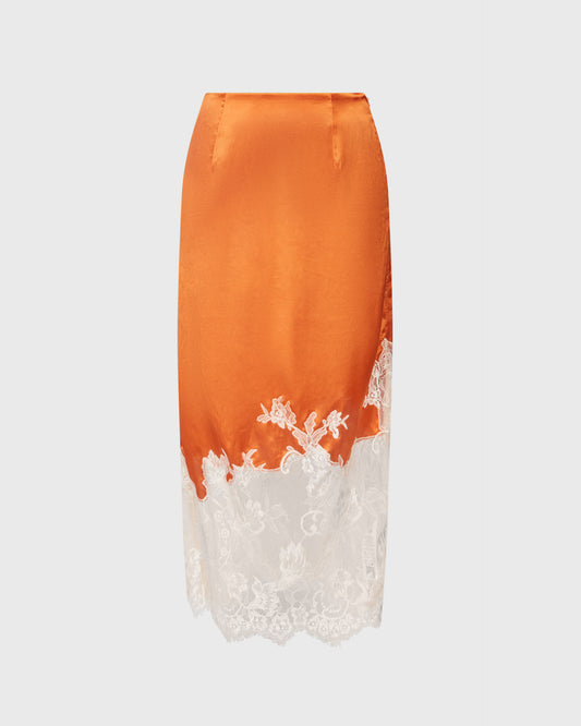 Topshop Satin Midi Skirt With Lace Panel