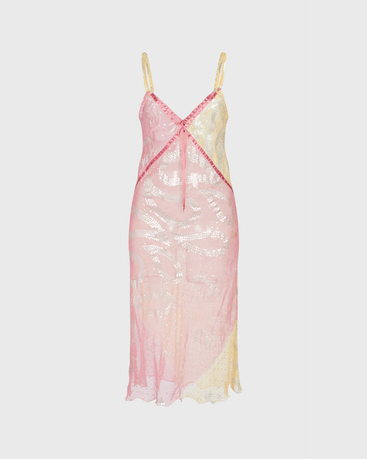 Unbranded Pink & Yellow Slip Dress With Silver Pattern
