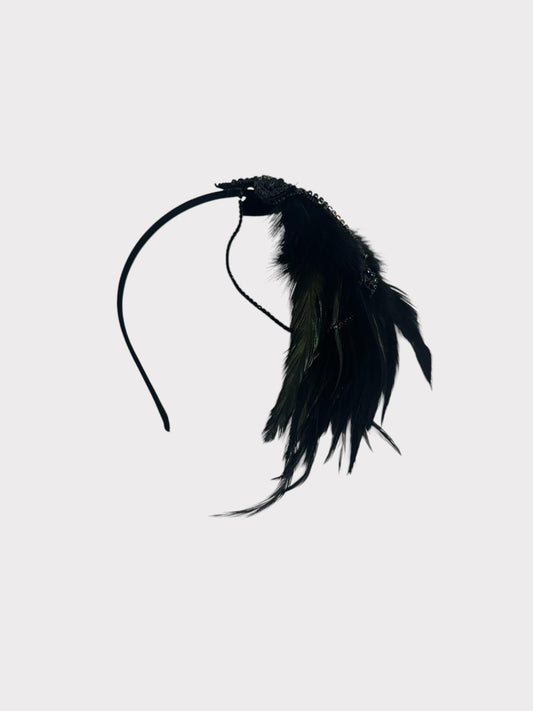 BABEYOND Headband with Beading and Feathers