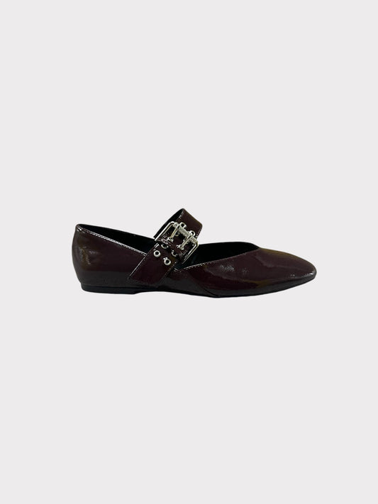 Zara Burgundy Patent Buckle Ballet Flats