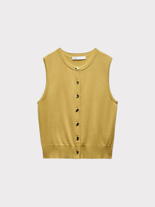 Zara Mustard Knit Cardigan with Gold Buttons