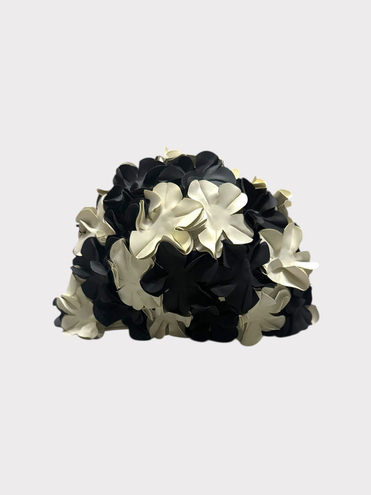 Vintage Style Black and White Floral Swimming Cap