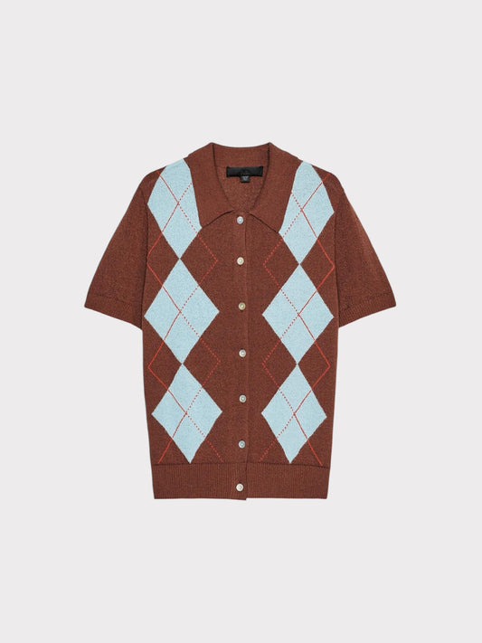 Zara Button Down Short Sleeve Argyle Cardigan