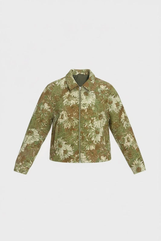 ASOS DESIGN Jacquard Print Harrington Jacket in Green