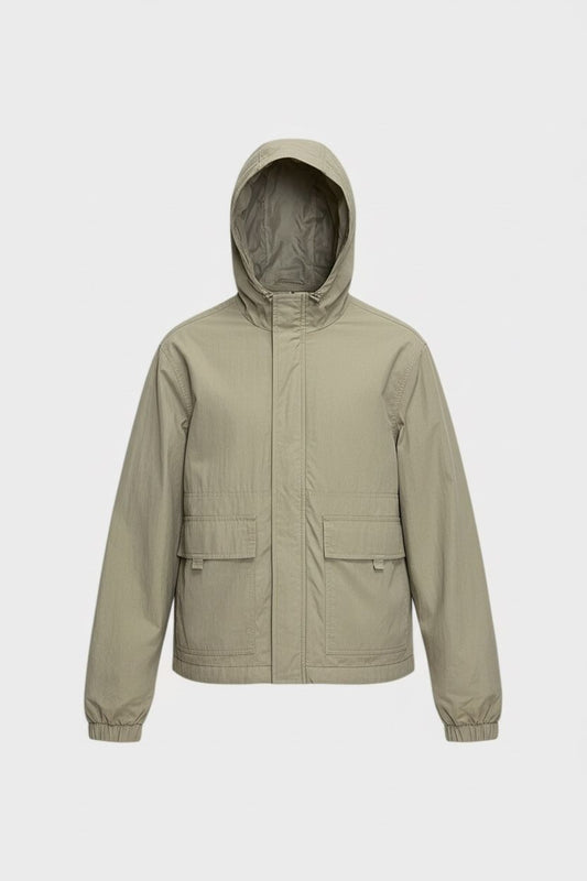 ASOS Design Beige Hooded Windbreaker with Front Pockets