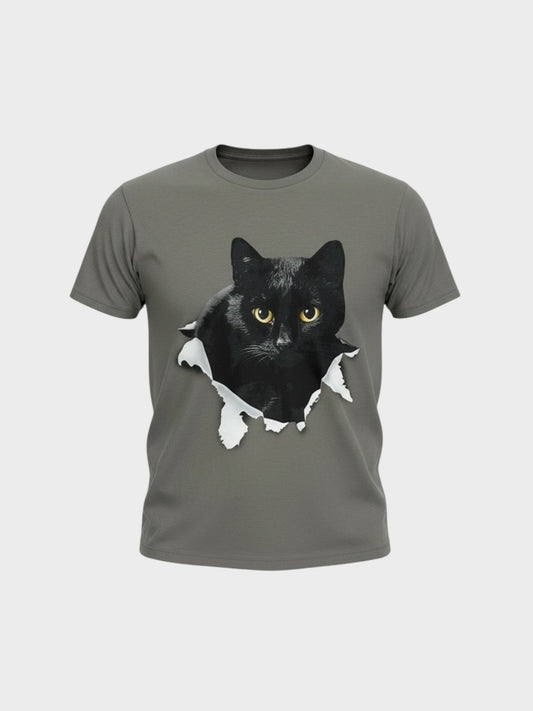 Unbranded Round neck black Cat T-shirt