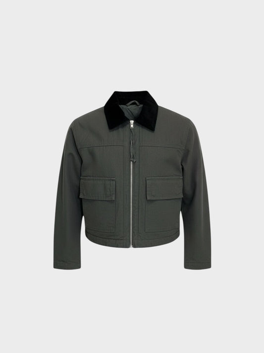 ASOS Design Dark grey cropped canvas jacket with corduroy collar