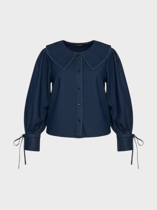 Wednesday's Girl Collar Detail Denim Shirt in Dark Wash