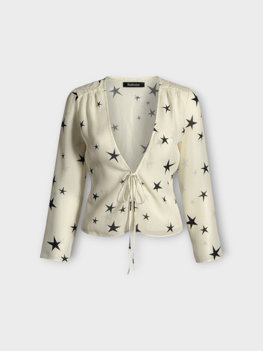 Realisation Silky Tie Front Star Print Top