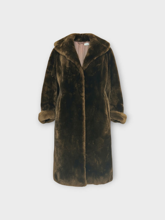 Long Faux Fur Brown Coat