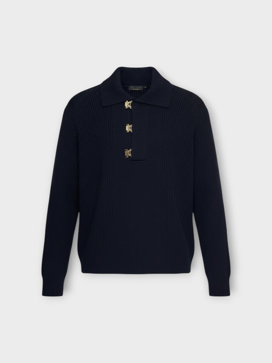 Adolfo Dominguez Navy Jumper With Collar Detail