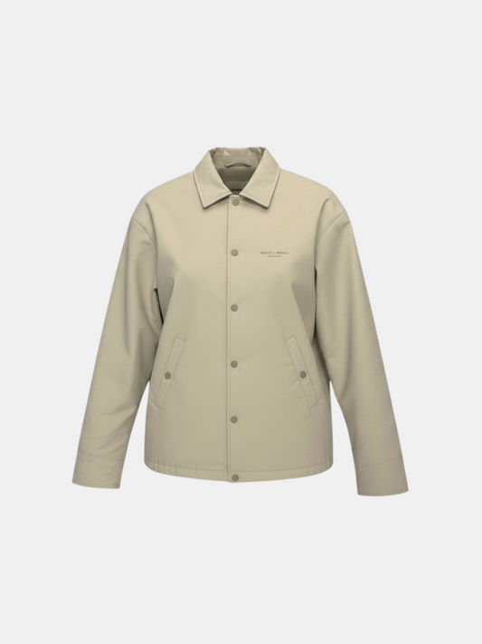 THE FASHION LIBRARY Replay-Denim Sartoriale beige puffer jacket with a classic collar and snap button closure.