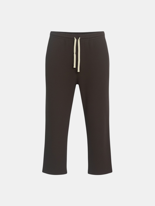 THE FASHION LIBRARY brown wide leg joggers featuring a textured waffle knit fabric and an adjustable drawstring waist.