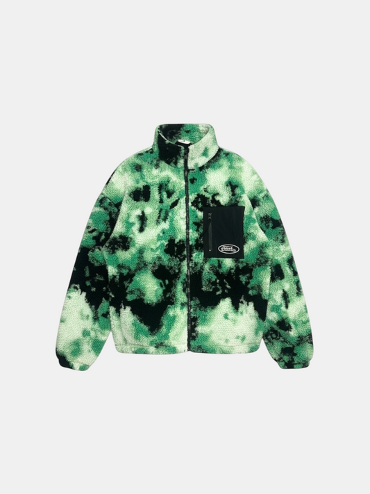 THE FASHION LIBRARY No Fear x H&M green and black tie dye zip-up fleece jacket with a chest pocket