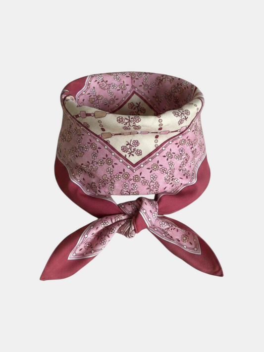 THE FASHION LIBRARY pink patterned head and neck scarf with floral and geometric border print