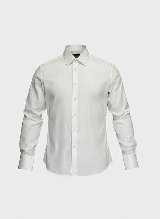 THE FASHION LIBRARY Marks & Spencer white classic button-up shirt with a structured collar and long sleeves.